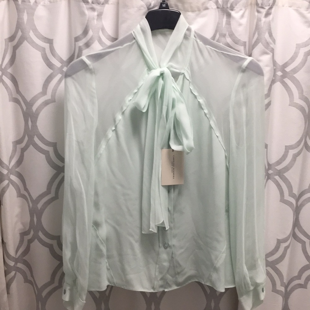 Carolina Herrera size 6 mint green neck tie blouse